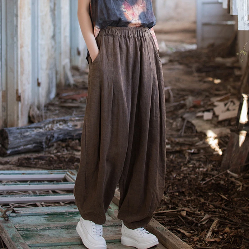 

High Quality Cotton Linen Casual Pants Women New Arrival 2025 Spring Vintage Style Solid Color Loose Female Bloomers Pants T549
