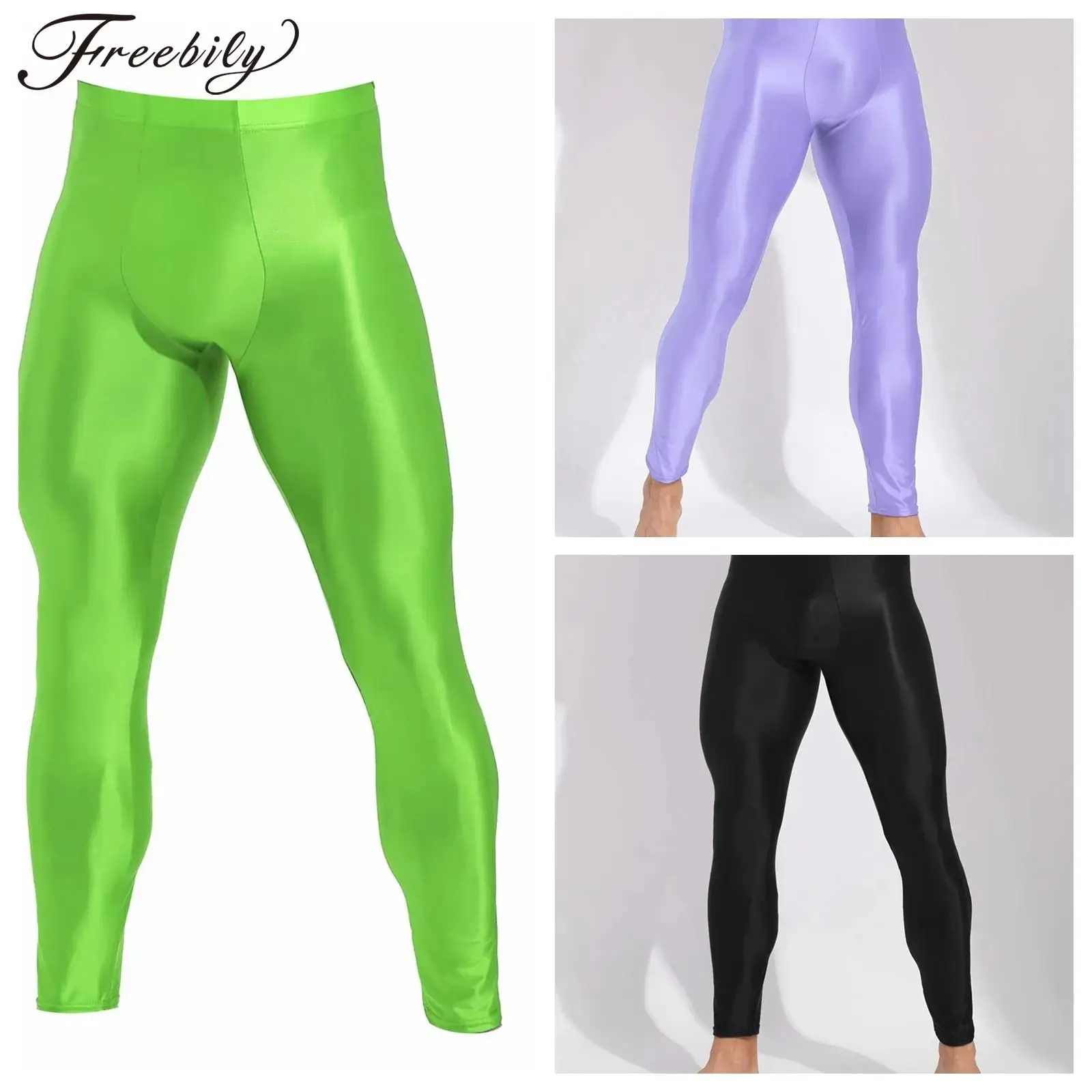 

Модные мужские глянцевые компрессионные брюки с эластичной резинкой на талии, узкие брюки, леггинсы для гимнастики, однотонные колготки для фитнеса и тренировок