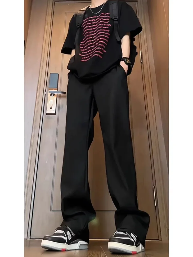 

Cleanfit High Waist Ice Silk Men's Casual Pants Drapey Design American Casual Sle Straight Leg Long Pants Summer Faion