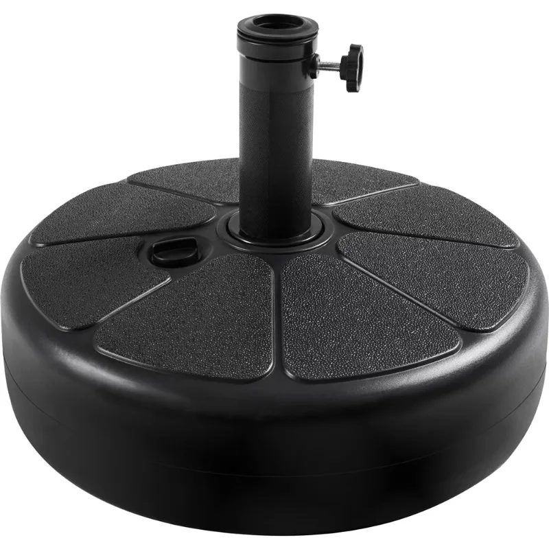 

50lbs Water Filled Plastic Umbrella Base Stand, Black Round Water & Sand Filled Plastic Free-Standing Umbrella Base