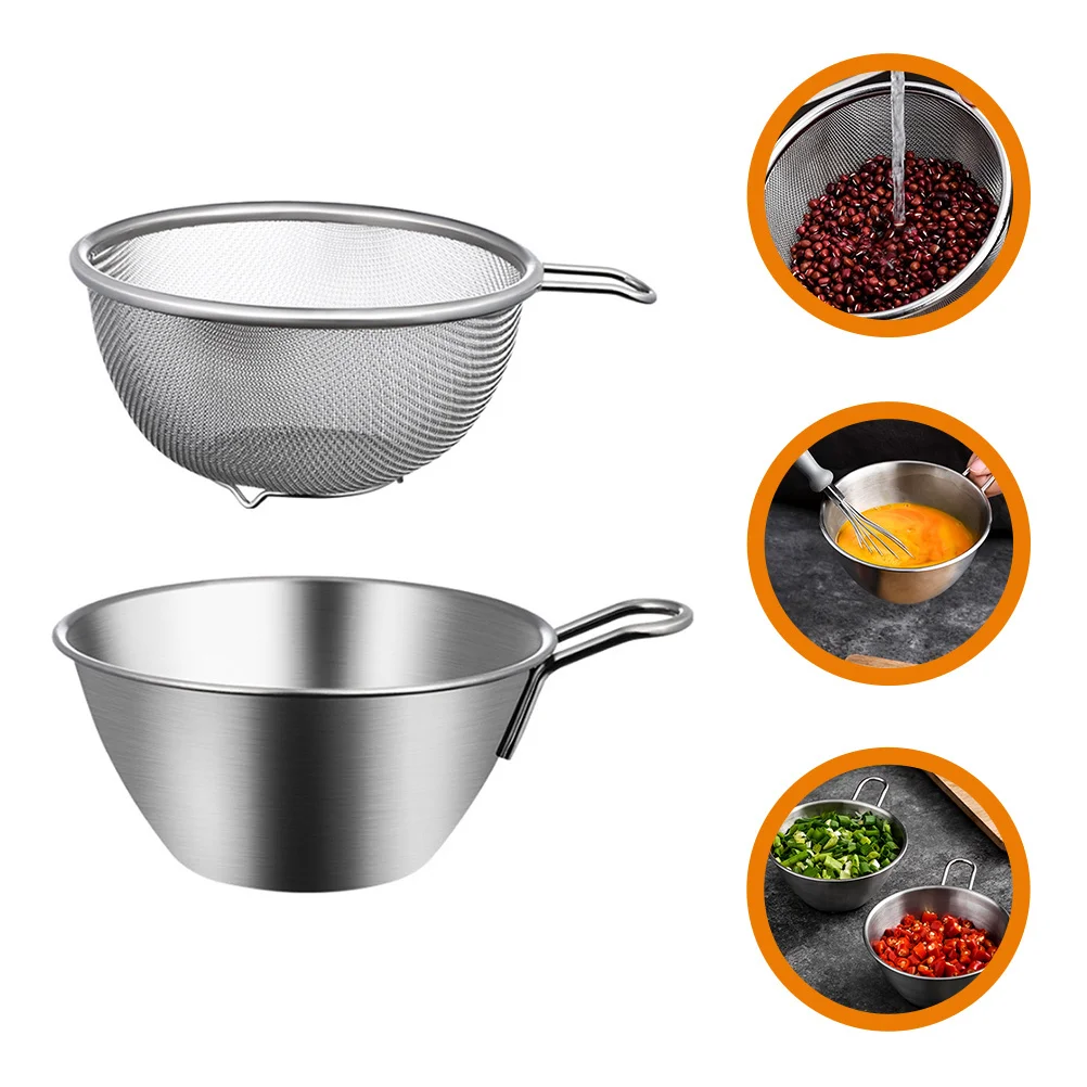 

1 Set Stainless Steel Fine Mesh Colander With Handle For Rice Washing Fruit Vegetable Draining Egg Mixing Bowl Kitchen Strainer