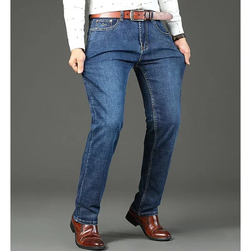 

New Fashion Stretch Classic Business Straight Leg Trousers 2025 Men Summer Casual Jeans Male High Street Solid Denim Long Pants
