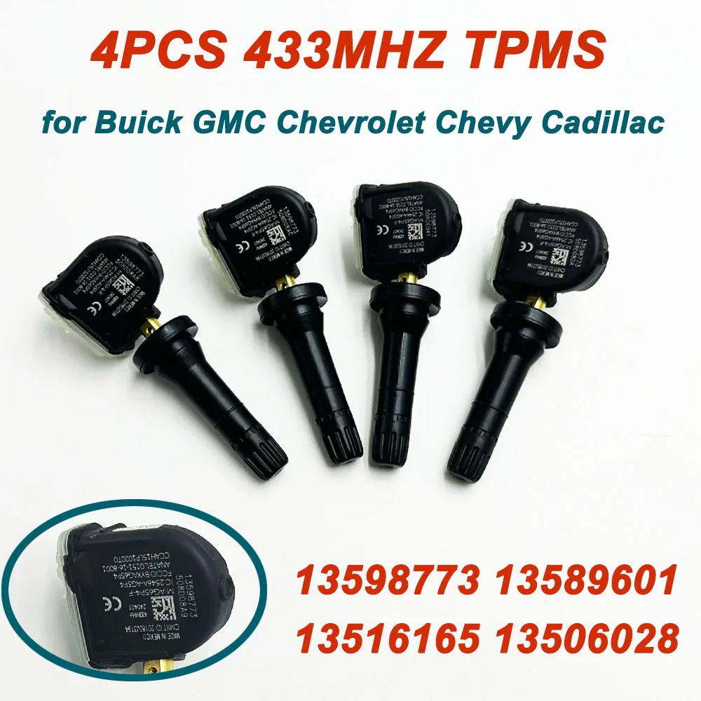 NEW 4Pcs 13598773 TPMS 433MHZ Tire Pressure Sensor 13589601 13522629 13512347 13506028 for Buick GMC Chevrolet Chevy Cadillac