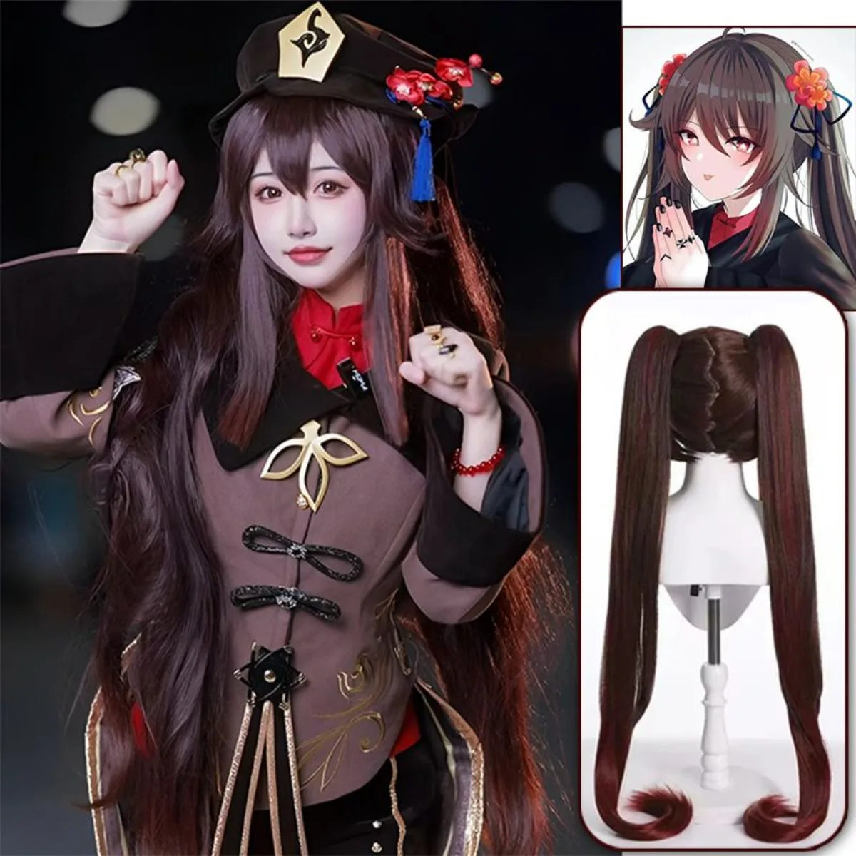 شعر مستعار جينشين إمباكت هو تاو التأثيري، ذيول مزدوجة ذات طبقات متدرجة طويلة مع مشابك شعر مستقيمة ناعمة #3