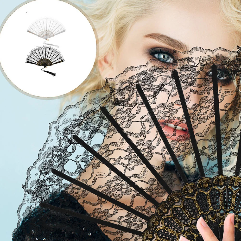 

2Pcs Lace Folding Fan Lightweight Portable Easy Fold Unfold Hand Fans for Women Decor Fans Handheld Lace Folding Fan