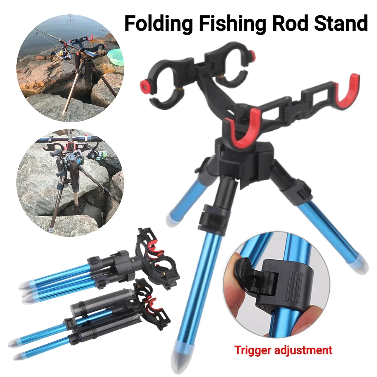 

Triangle Fishing Pole Rack Adjustable Foldable Fishing Pole Holder Portable Multifunctional for Outdoor Fishing