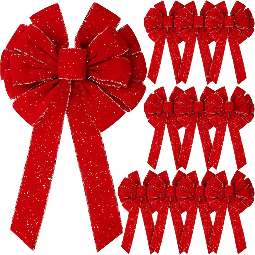 

12 Pcs Extra Large Red Christmas Wreath Bows Outdoor Decorations 26 x 12 Inches