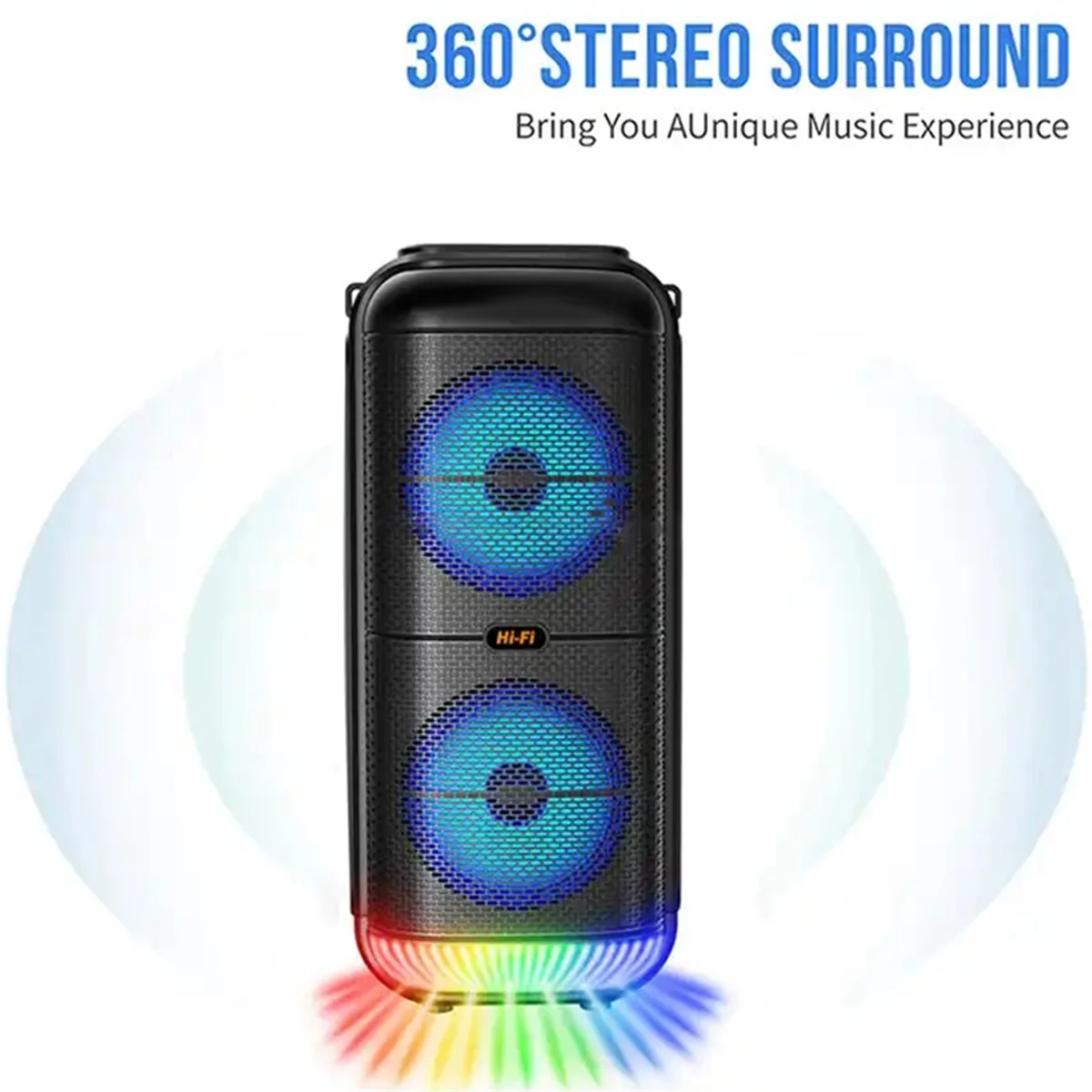 Alto-falante Bluetooth ao ar livre super grande, Subwoofer de buzina dupla, Som de baixo sem fio portátil com microfone, 6 ", 1200W