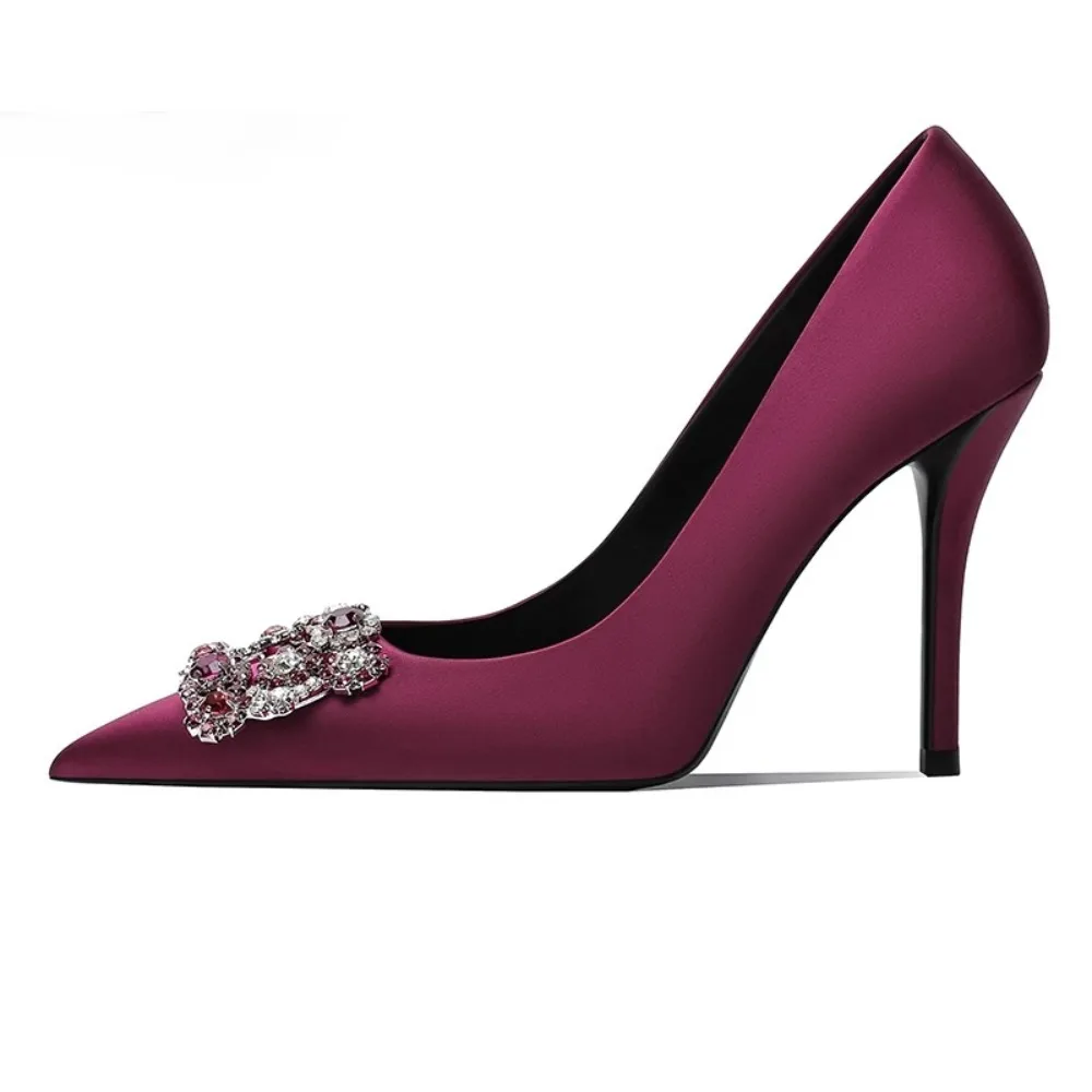 

2025 New Purple Pointed Toe High Heels Women Elegant Rhinestone Stiletto Comfortable Dress Shoes