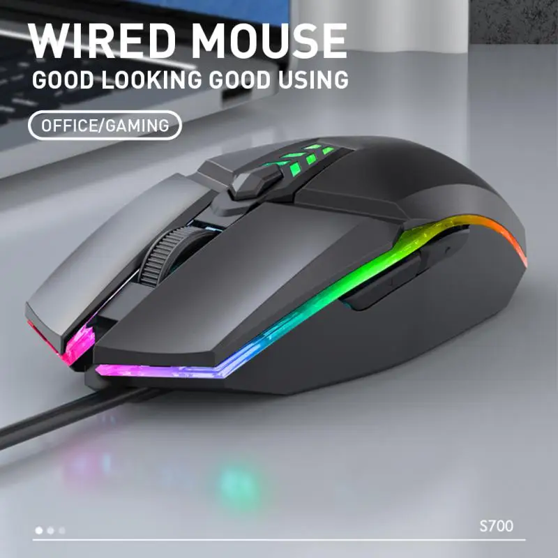 Mouse da gioco cablato 1600 DPI 6 pulsanti Silent Mause Mouse da gioco professionale retroilluminato Mouse ergonomico per Computer portatile per PC