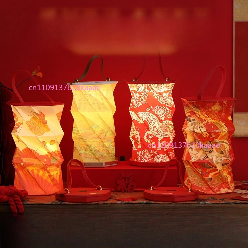 Regalos Culturales Creativos para el Festival del Barco Dragón y el Año del Caballo, Lámpara Giratoria Plegable para Empleados y Clientes