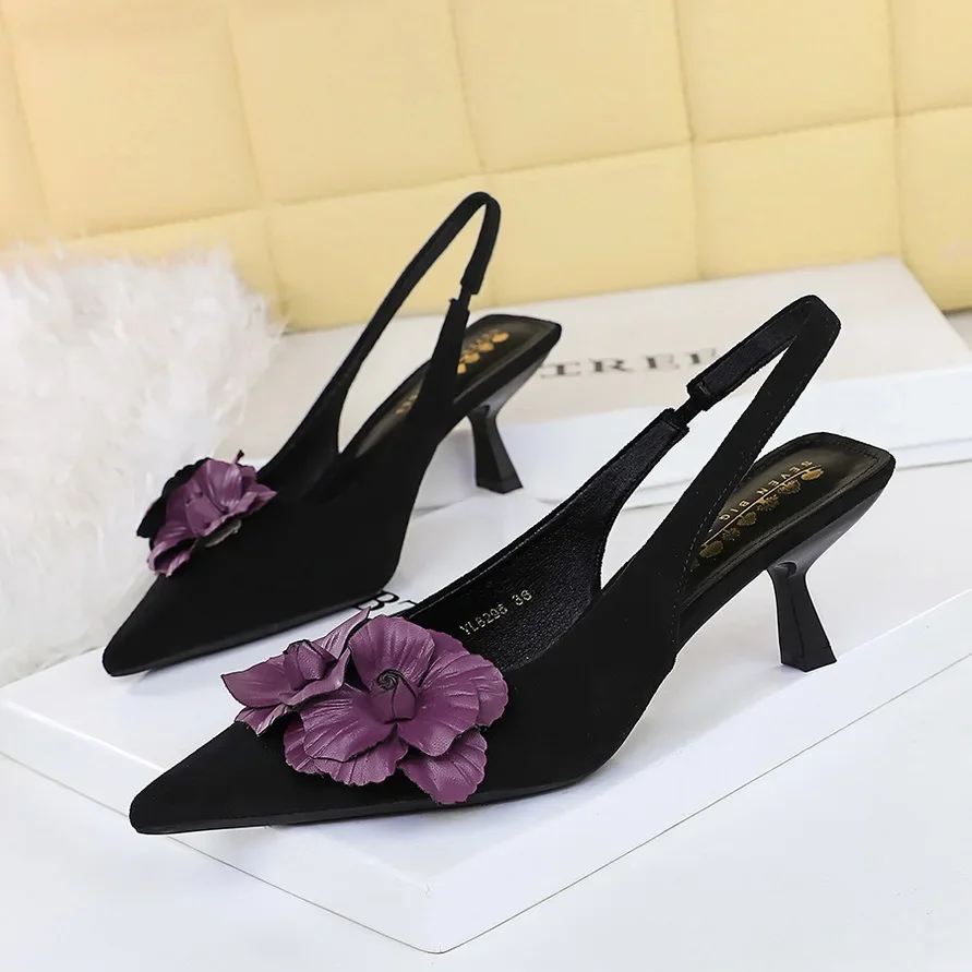 

6CM High Pointed Tip Flower Design Women High Heels Fad Hollow Out Women Sandals Party Vacation Stiletto Single Shoes for Women