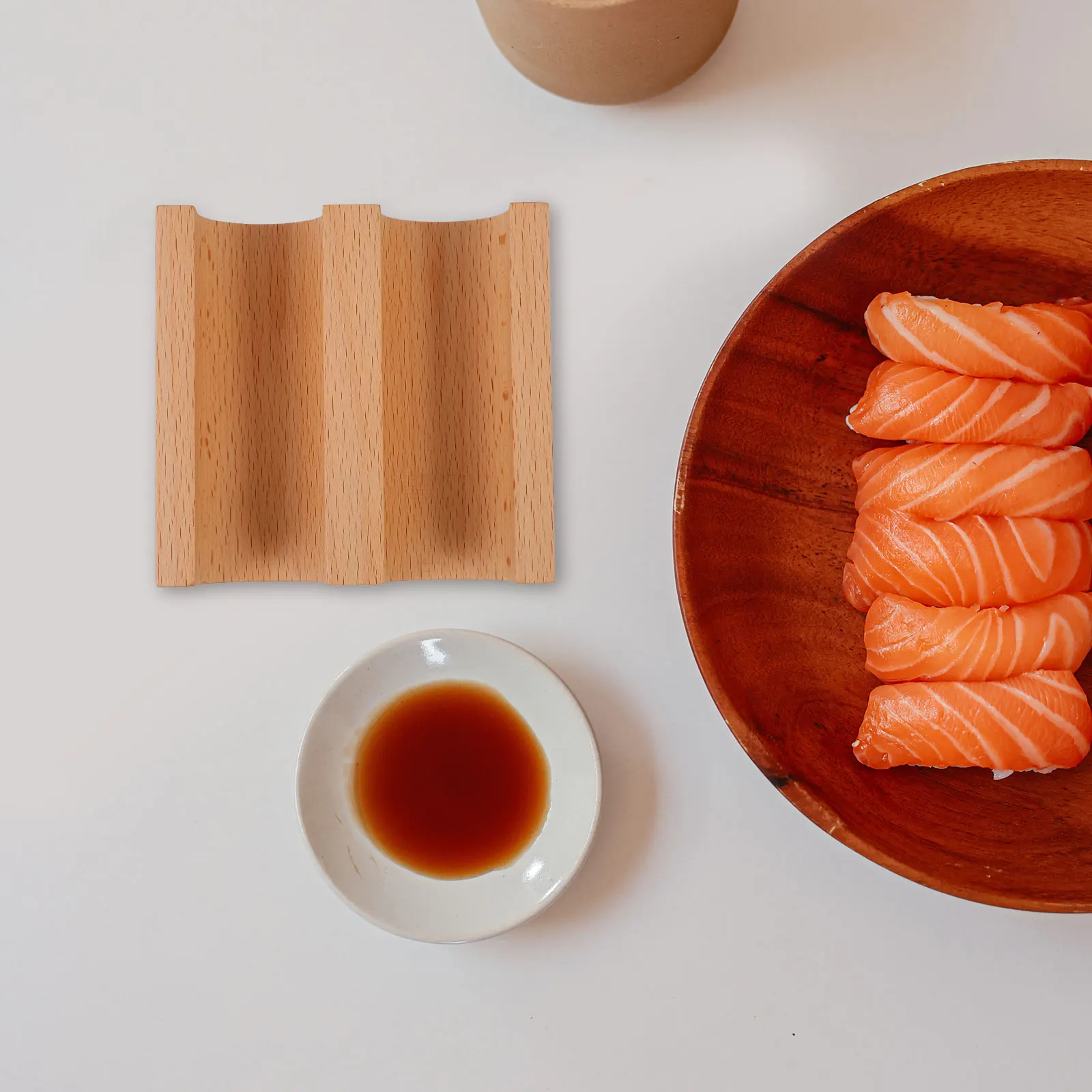 

2-Grid Sushi Holder Wooden Hand Roll Stand Smooth Texture Serving Tray Sushi Display Plate Wooden Serving Tray