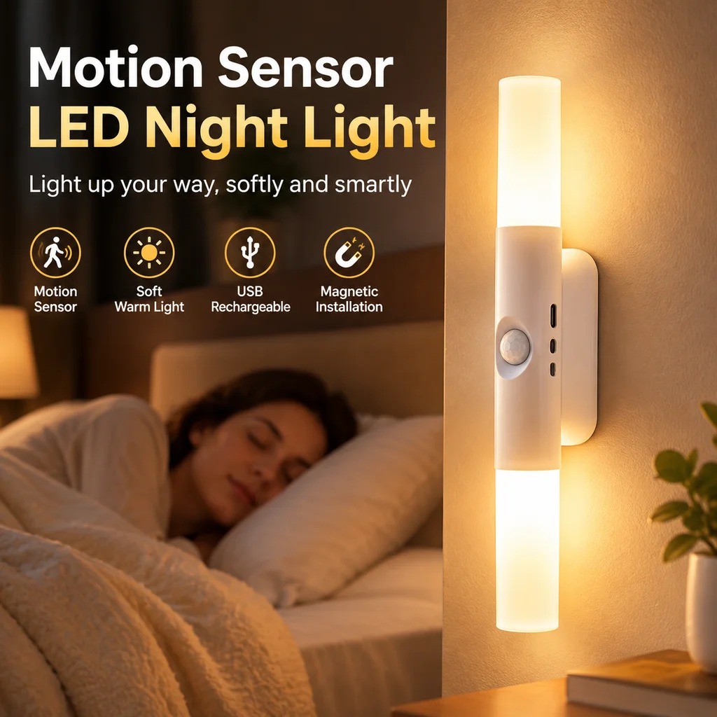 Magnetic LED Night Light Charging Motion Sensor Wall Lamp RGB Warm Light Removable Stick‑on Closet Corridor Cabinet Night Lamp