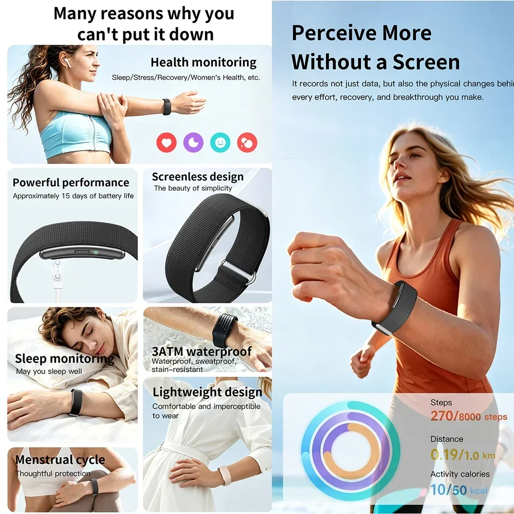 2026 YAOCX Smart Sports Bracelet Fitness Tracker for Women Men with Sleep Stress Recovery Monitoring 3ATM Waterproof Nylon Band