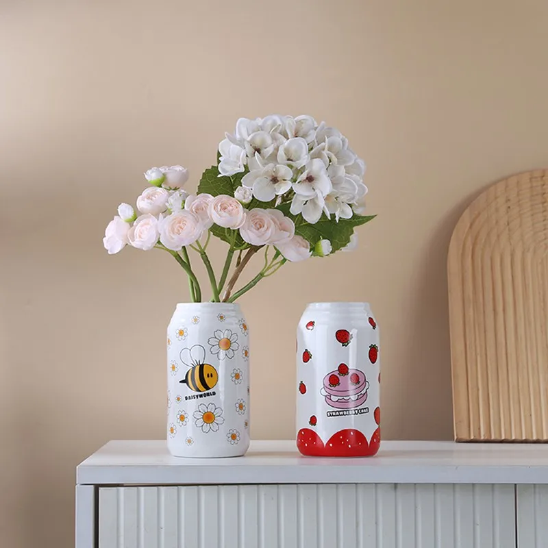CAPIRON Ceramic Can Flower Holder Modern Pop Art Vase for Fresh Flower Home Room Decoration Coffee Table Shelf Interior Decor