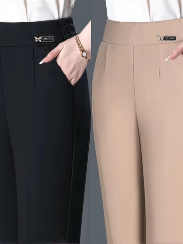 봄 여름 하이웨이스트 여성 캐주얼 팬츠 탄력 슬림핏 베이스 레이어 팬츠 루즈핏 스트레이트 팬츠