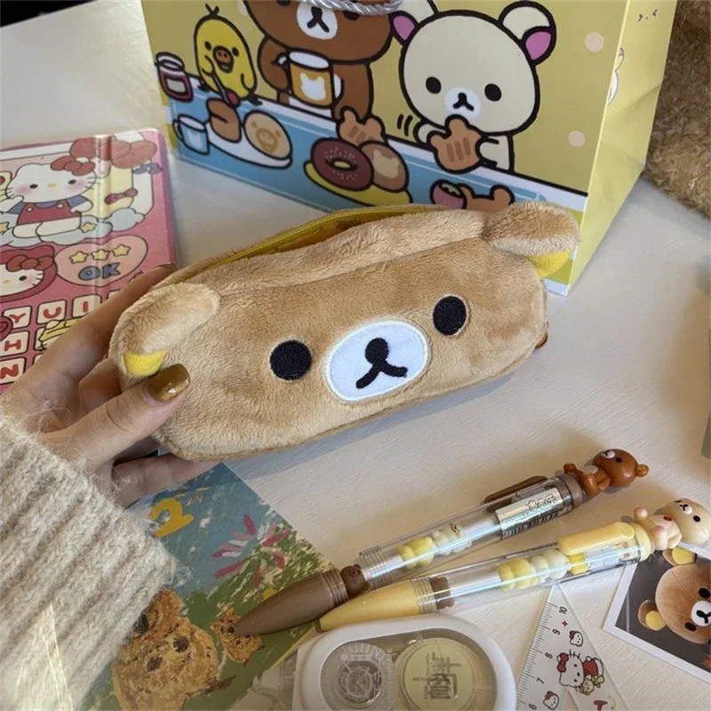Kawaii Rilakkuma مقلمة للأطفال الفتيات لطيف الكرتون الدب قلم رصاص الحقيبة المنظم القلم حقيبة القرطاسية المدرسية الهدايا Ins Hot