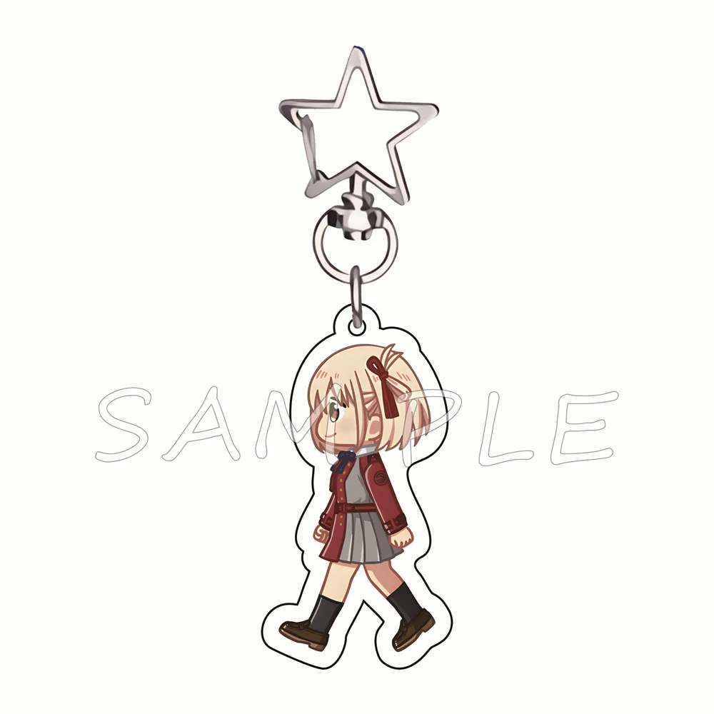 Lycoris Recoil Walking Chibi 6cm Star Hook Acrylic Keychain Anime Bag Charm Car Key Ring Otaku Fans Collectible Gift