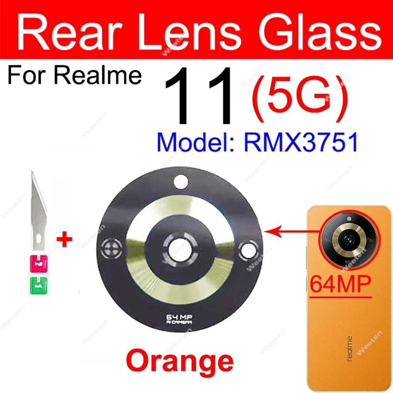 

Заднее стекло объектива для Realme 11X 11 11 Pro 11Pro Plus 5G, стеклянная линза задней камеры с клейкой наклейкой, замена