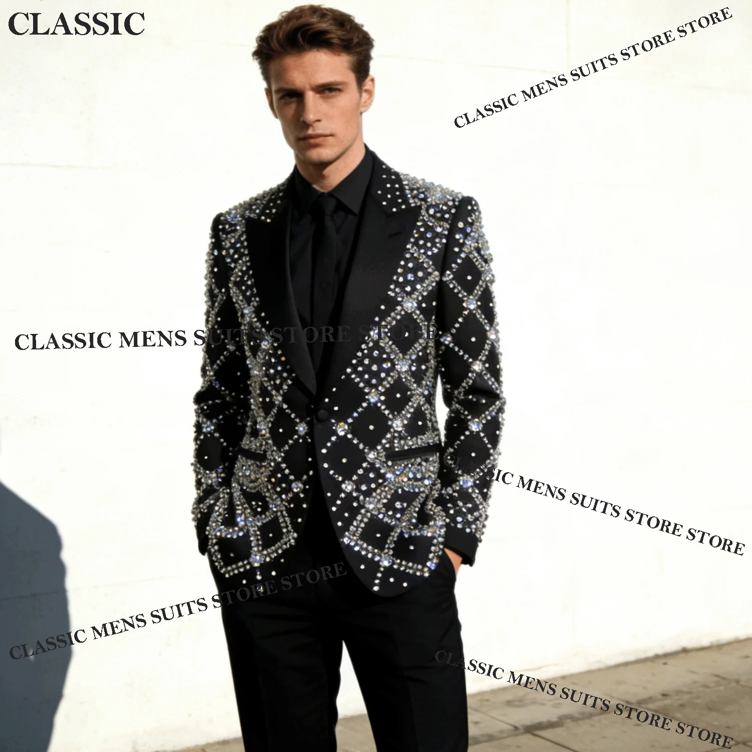 

Luxury Metallic Jewelry Ornament Tuxedo Men Suits 2 Piece Customized Wedding Groom Male Prom Blazer Slim Party Ternos Completo