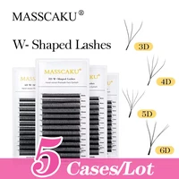 MASSCAKU 5 cajas/lote extensión de pestañas en forma de W 3D hecho a mano volumen prefabricado pestañas de abanico pestañas de volumen de visón falso maquillaje Natural