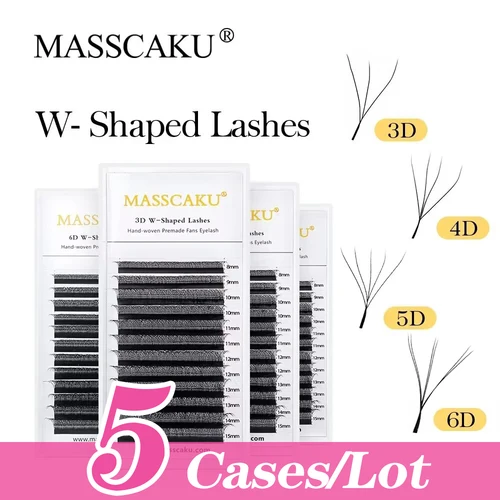 MASSCAKU 5 cajas/lote extensión de pestañas en forma de W 3D hecho a mano volumen prefabricado pestañas de abanico pestañas de volumen de visón falso maquillaje Natural