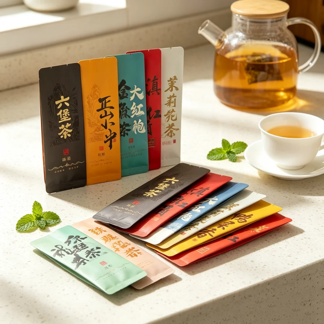 16-Piece Premium Chinese Tea Sampler Set | Custom Aluminum Foil Bags | Assorted Da Hong Pao, Pu Erh & Jin Jun Mei