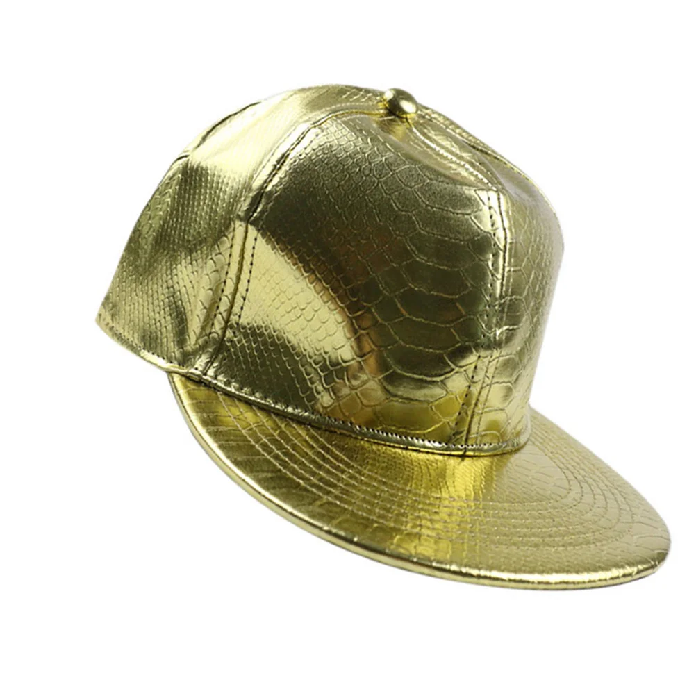 

Solid Color Adjustable Snake Pattern PU Baseball Cap Golden Hip-Hop Performance Hat Baseball Hat PU Cap