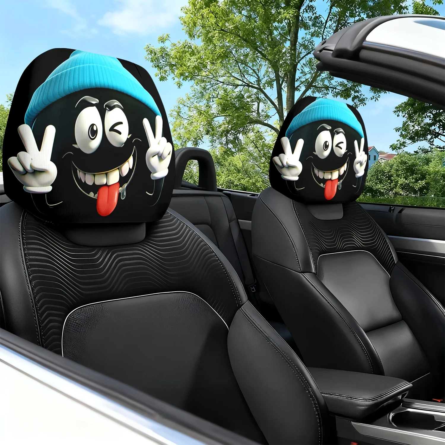 

2 шт. синих чехла на подголовник автомобильного сиденья с милым принтом и забавными выражениями - с очаровательным дизайном