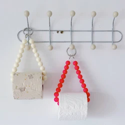 Hanging Beaded Tissue Holder Mobile Phone Chain Multifunctional Storage Paper Hanger Rack Free Punch Bathroom Paper Holder