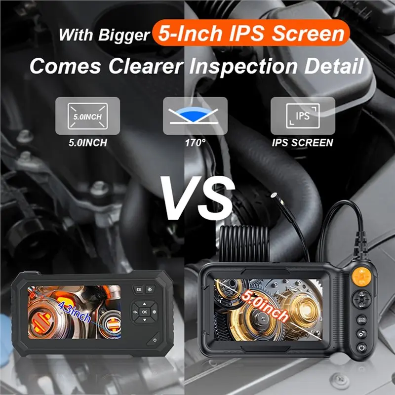 IP67 Waterproof Endoscope IPS Big Screen 8Mm 1080P HD Dual Lens Inspection Camera Semi-Rigid Cable Pipe-A86G