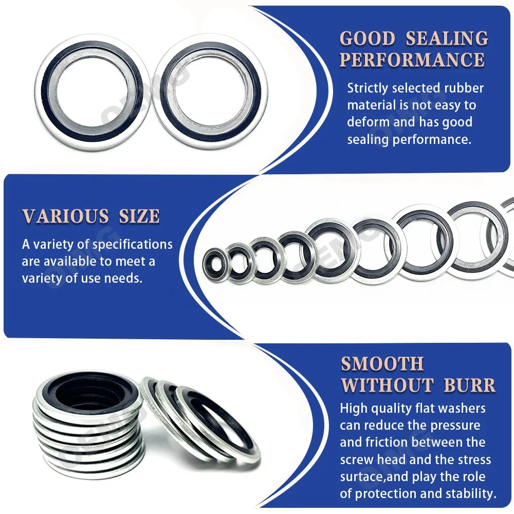 165pcs Automotive Self-Centered Bonded Seal Oil Washer NBR Zinc-Plated Steel Sealing Gasket  High Temperature Resistance O Ring