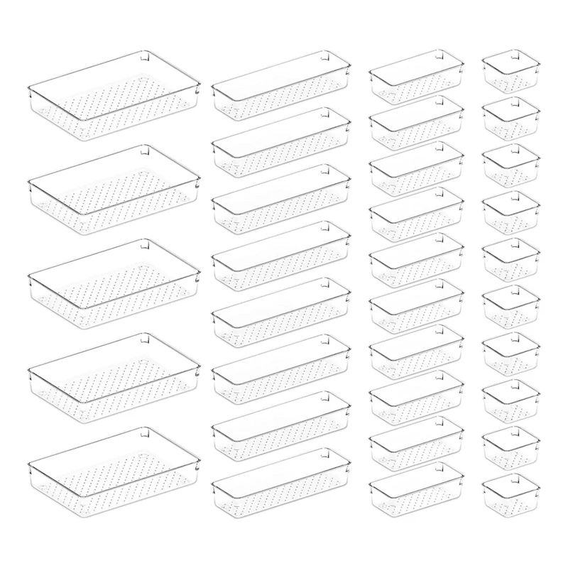 

33 шт. набор органайзеров для ящиков, прозрачные пластиковые перегородки для ящиков стола, лотки для макияжа, ювелирных изделий и гаджетов, спальни, офиса