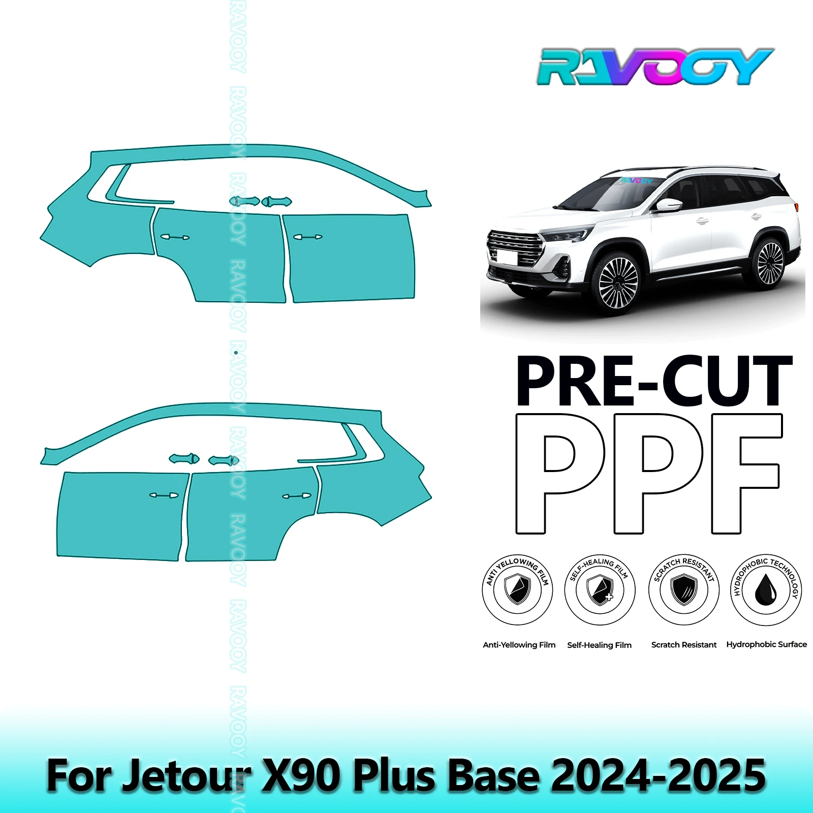 

For Jetour X90 Plus Base 2024-2025 8.5mil Clear Matte Pre-Cut PPF Door & A/B Pillar Kit TPU Paint Protection Film Set