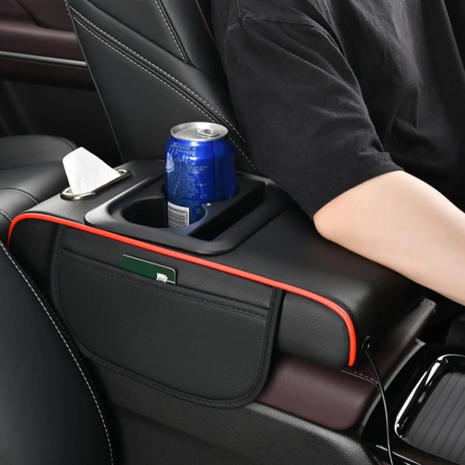 

Car Armrest Box Booster Mat with Cup Holder Phone Slot Car Interior Center Elbow Rest armrest pad Car Center Console Organizer