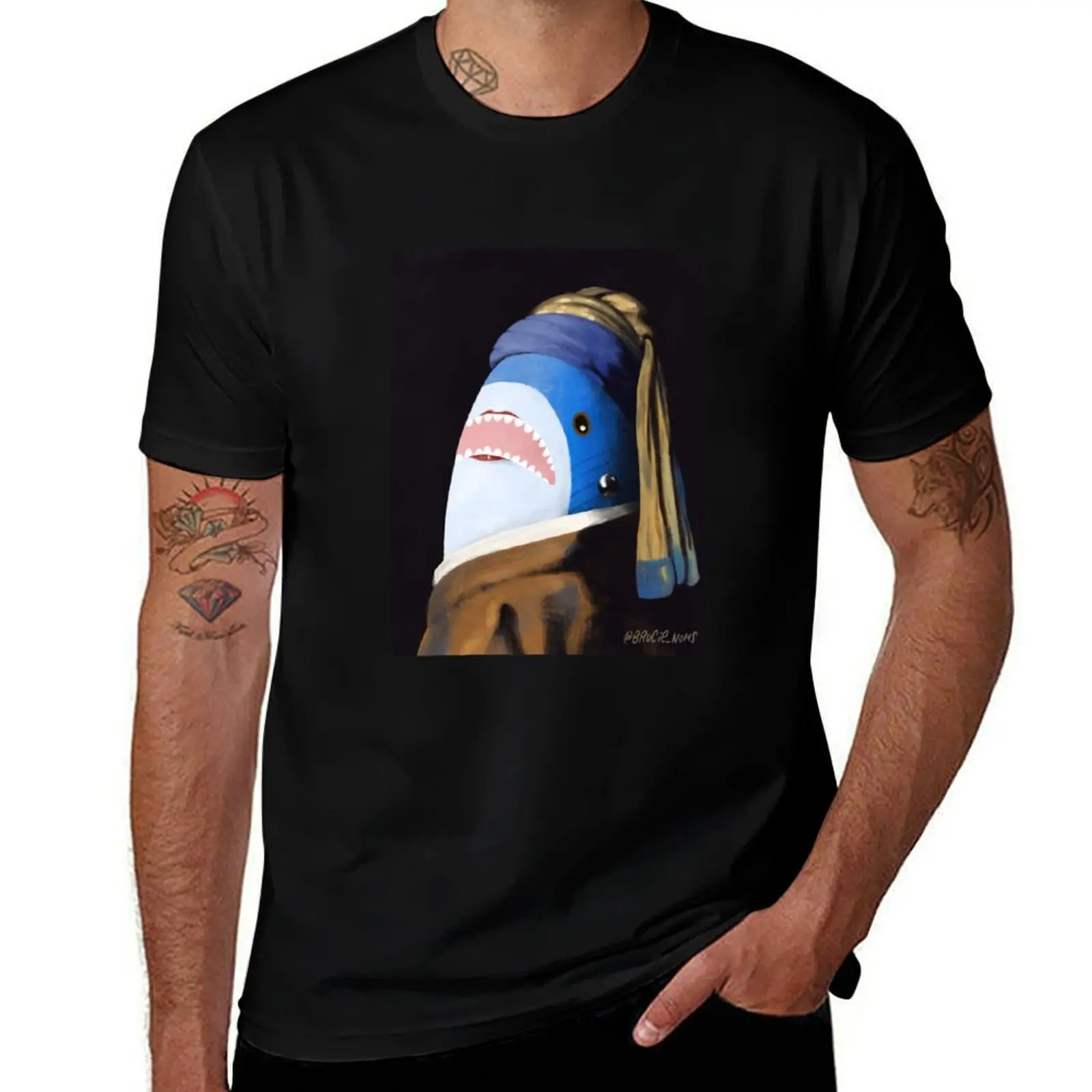 The Blahaj with a Pearl Earring T-Shirt Fashion Graphic Tee for Men T-Shirt