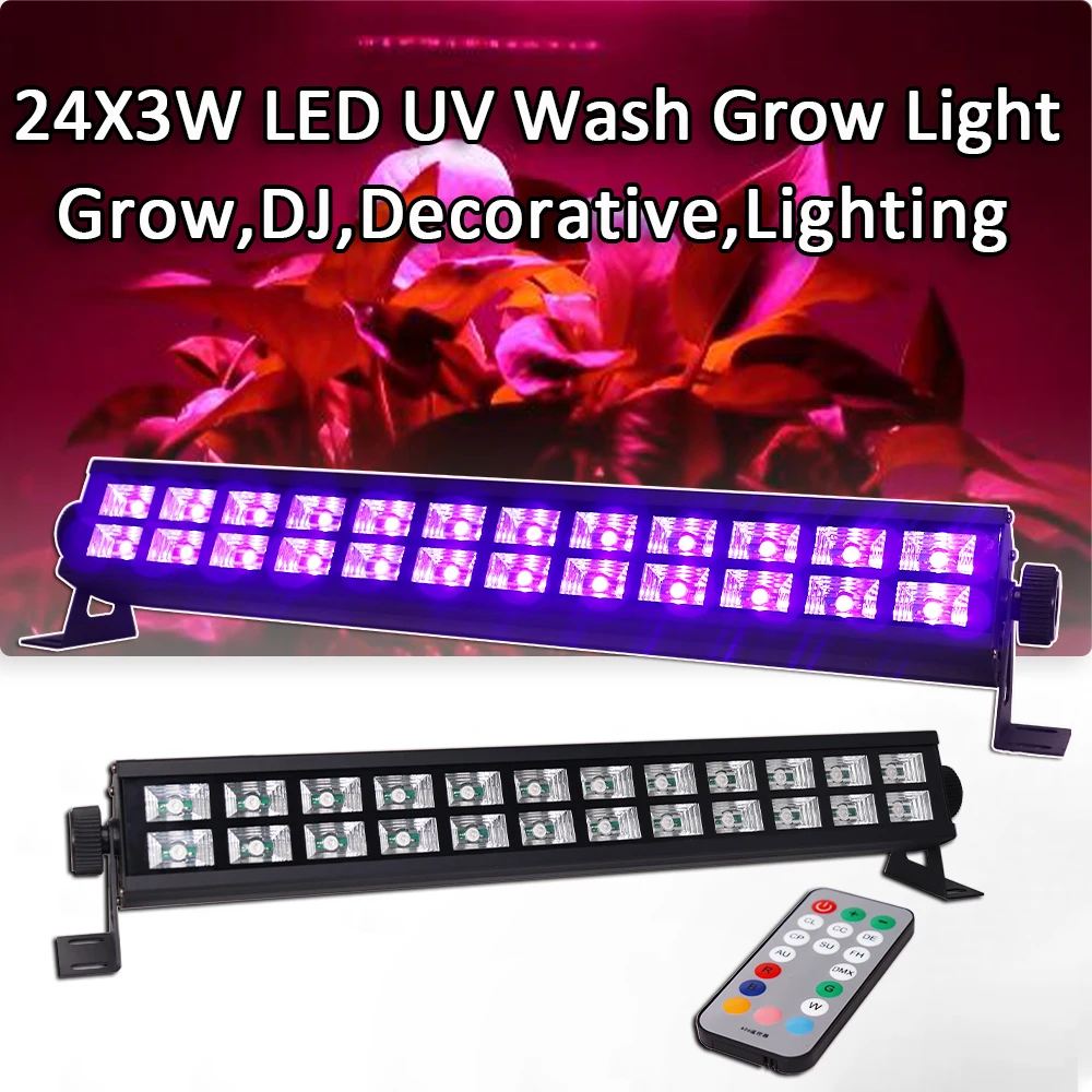 24x3W LED Grow Light Disco UV Bar Lights Party Dj Hydroponic Lamp UV Color LED Wall Washer Lights For Christmas Projector Stage