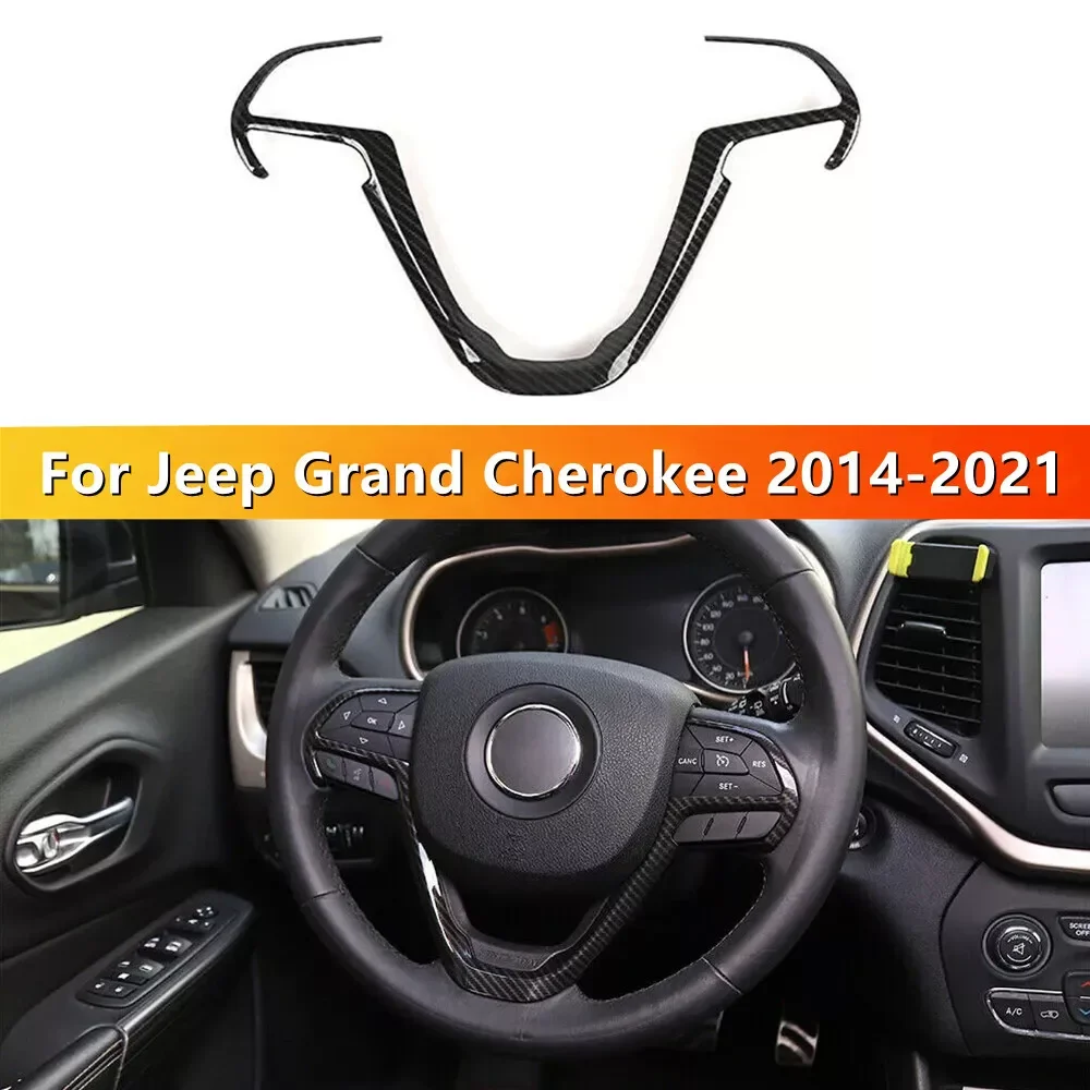

Для Jeep Grand Cherokee 2014-2021 автомобильная наклейка из углеродного волокна, крышка рулевого колеса, декоративная рамка, аксессуары для интерьера