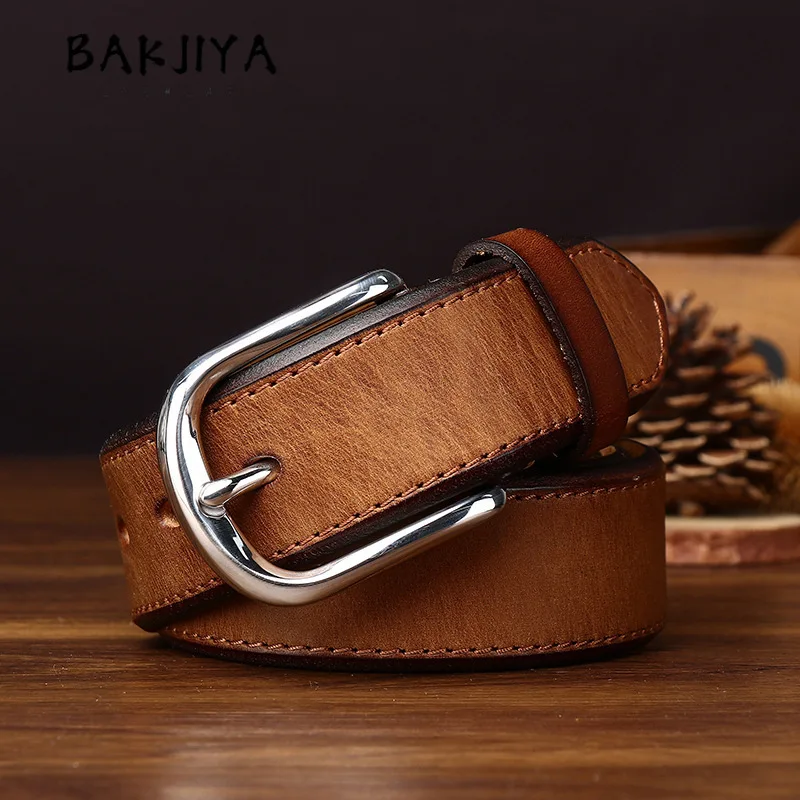 New Stainless Steel Waist Belt for Men's Pin Buckle Top-layer Cowhide Vintage Fashion Versatile Casual Jeans Leather Belt 38mm