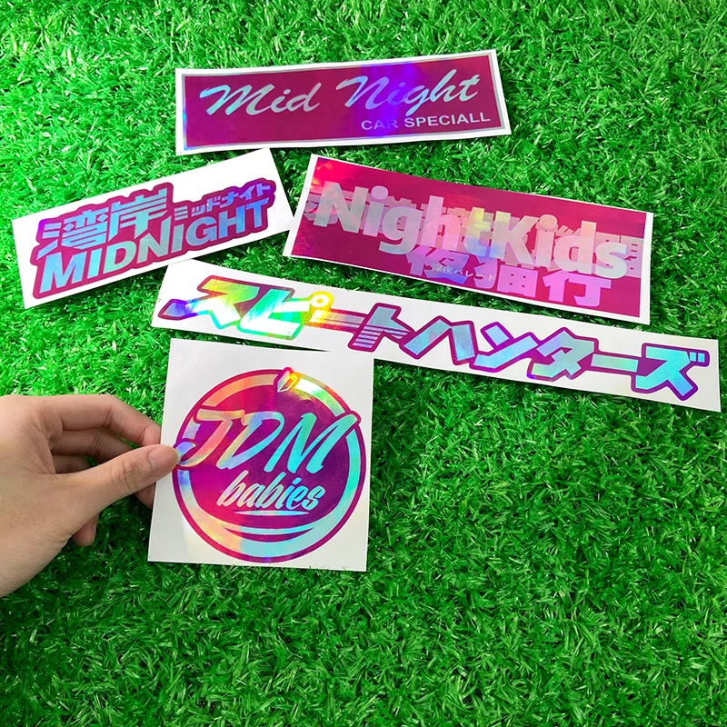 Laserowe różowe naklejki samochodowe JDM wodoodporne na Auto okno tylna szyba naklejki winylowe zbiornik paliwa motocykla dekoracja skutera
