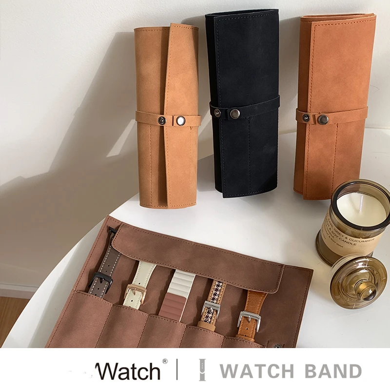 Luxury Vintage Watch Strap Roll Travel Case Frosted Leather Personalised Display Box 5 Slots Wrist Watches Jewelry Storage Pouch