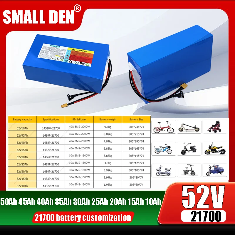 

52V 50Ah 45Ah 40Ah 35Ah 30Ah 25Ah 20Ah 15Ah 10Ah 21700 lithiumbattery pack 0-2000W high-power tourist vehicle+58.8V 5A/3Acharger