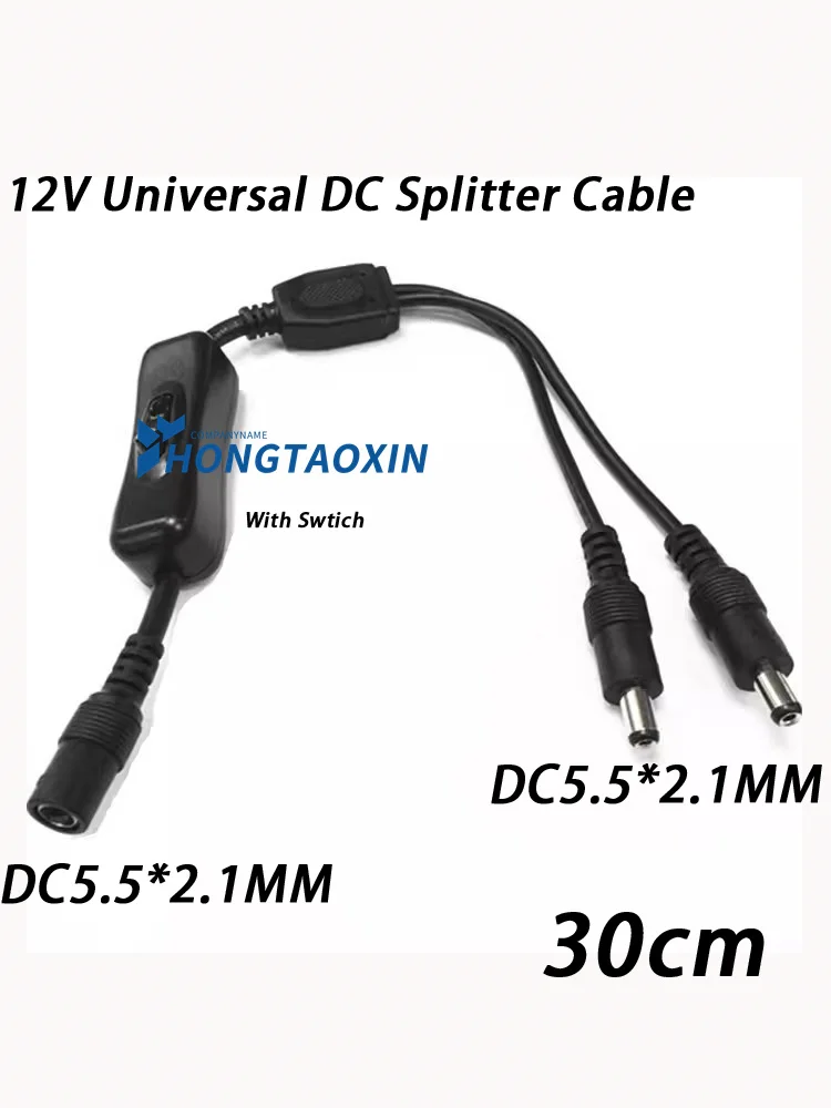 DC5.5*2.1mm 12V Universal Dc Splitter Power Cord with Switch For Minitor Router LED light Y -Spliiter Cord Charging1Female 2male