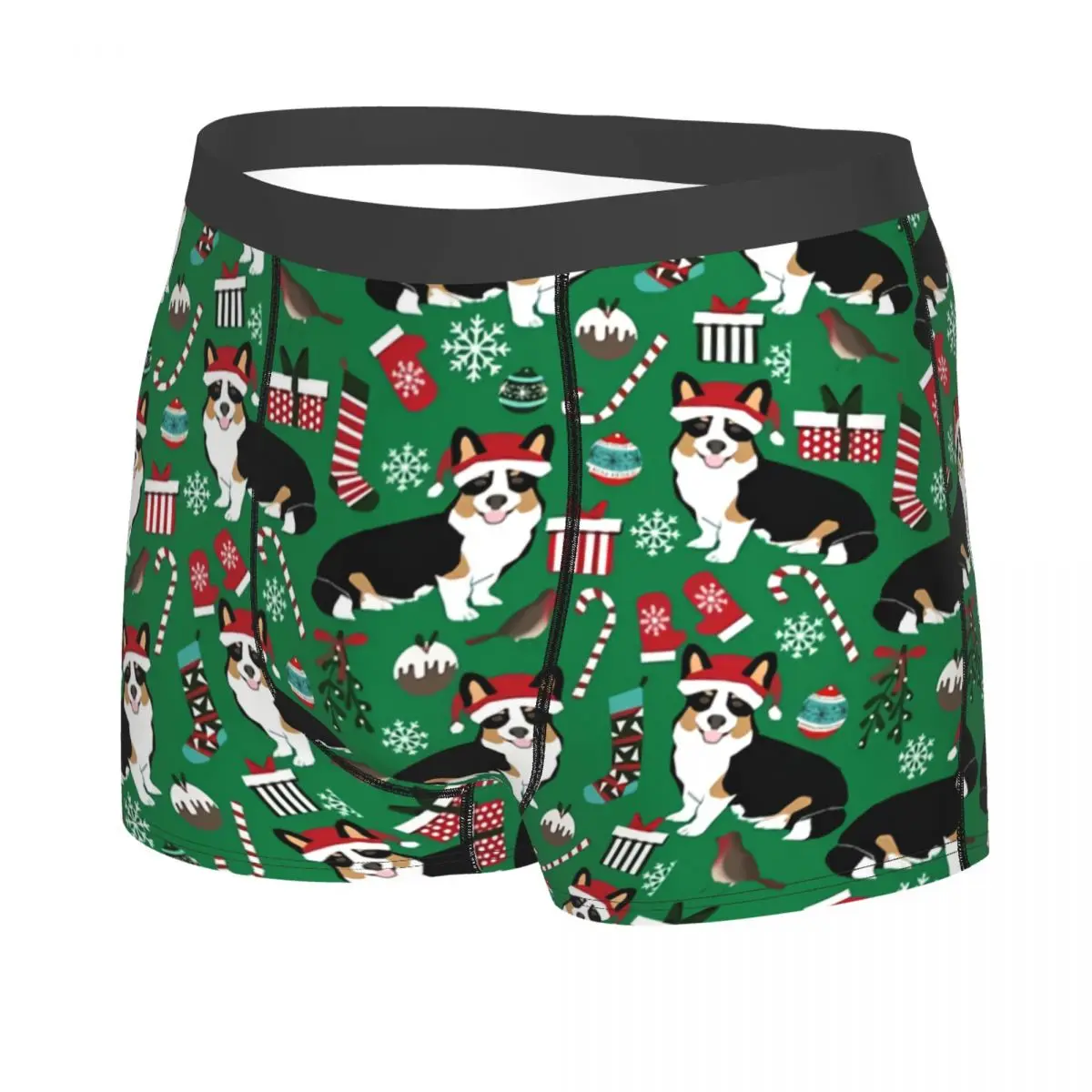 Corgi Welsh Corgi Christmas Santa Hat Dog Men Boxer Briefs Breathable Funny Underwear Print Shorts Gift Idea