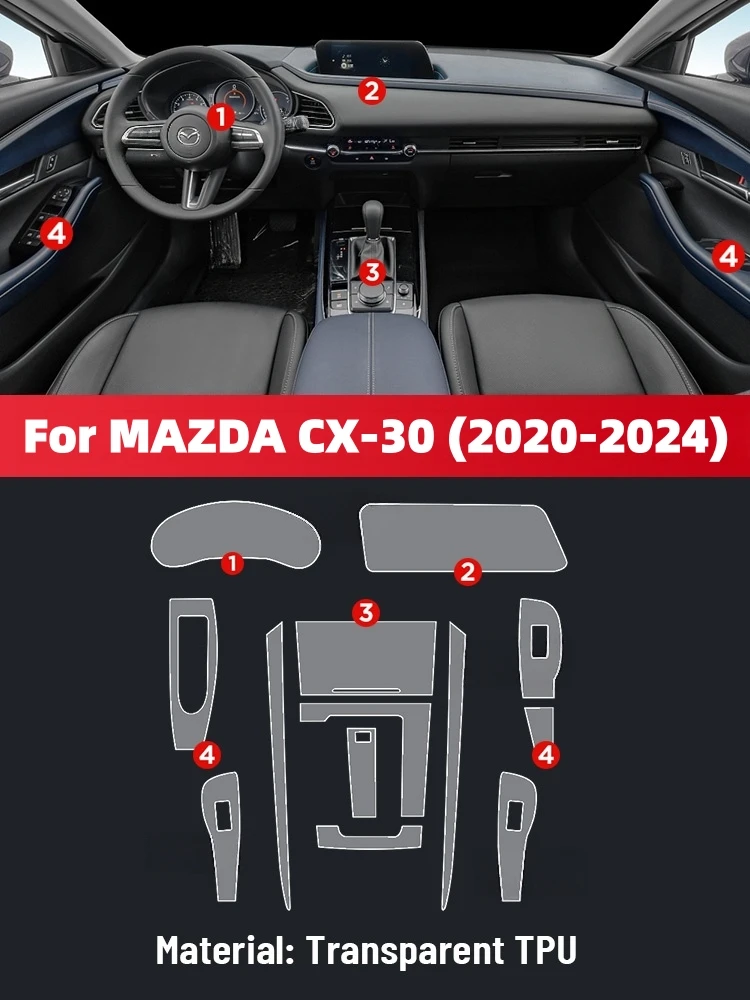 Anti-scratch Car Interior Center Console Media Dashboard Navigation TPU Protector Film For MAZDA CX-30 2020 2021 2022 2023 2024