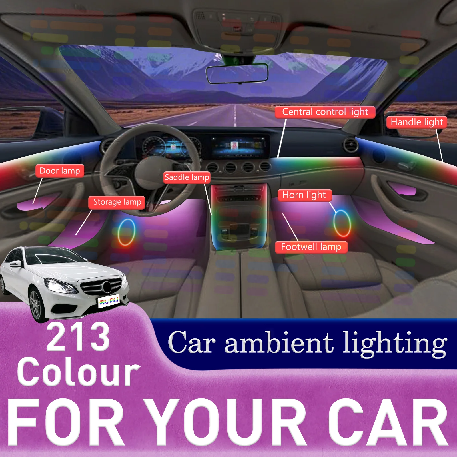 

6/18 in 1 Acrylic Car Ambient Light RGB 64 213 Hue Interlude Acrylic APP Streamer Ambiance Lamp Set For Vehicles