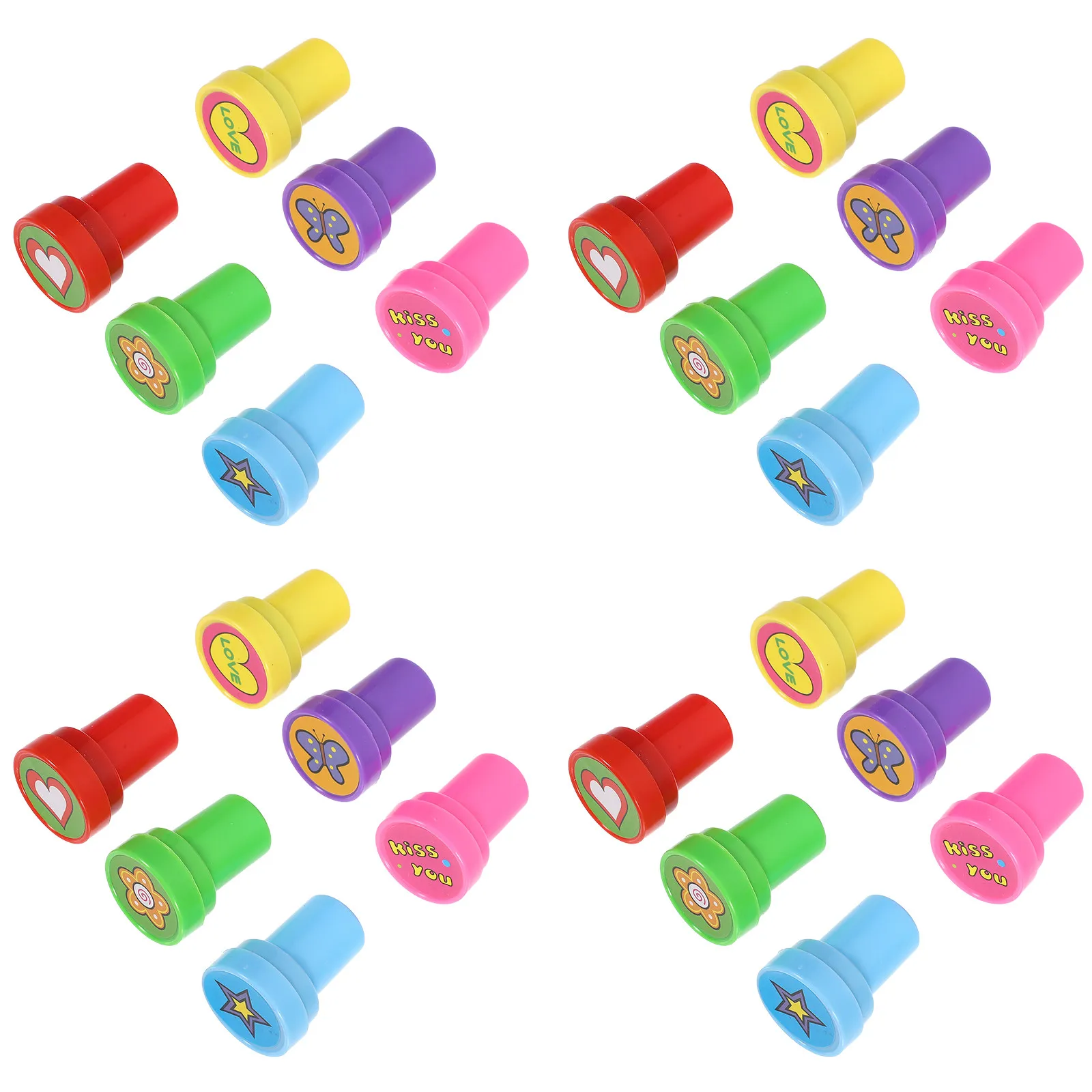 

24Pcs Cartoon Butterfly Heart Flower Plastic Round Stamps for Kids Toddlers Crafting Scrapbooking Birthday Party Favors Goody