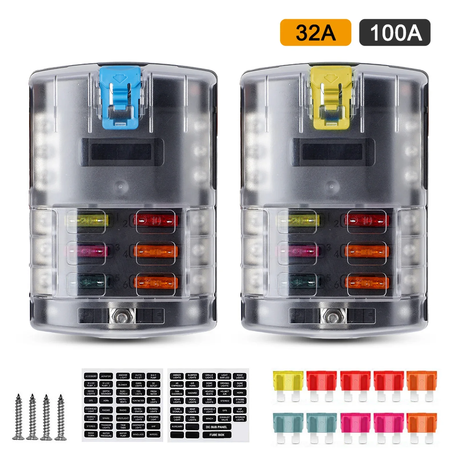 

6 Ways Blade Universal Fuse Block 32V Plastic Cover With Safety Catch Circuit Fuse Box Holder Accessories For Car Marine Truck