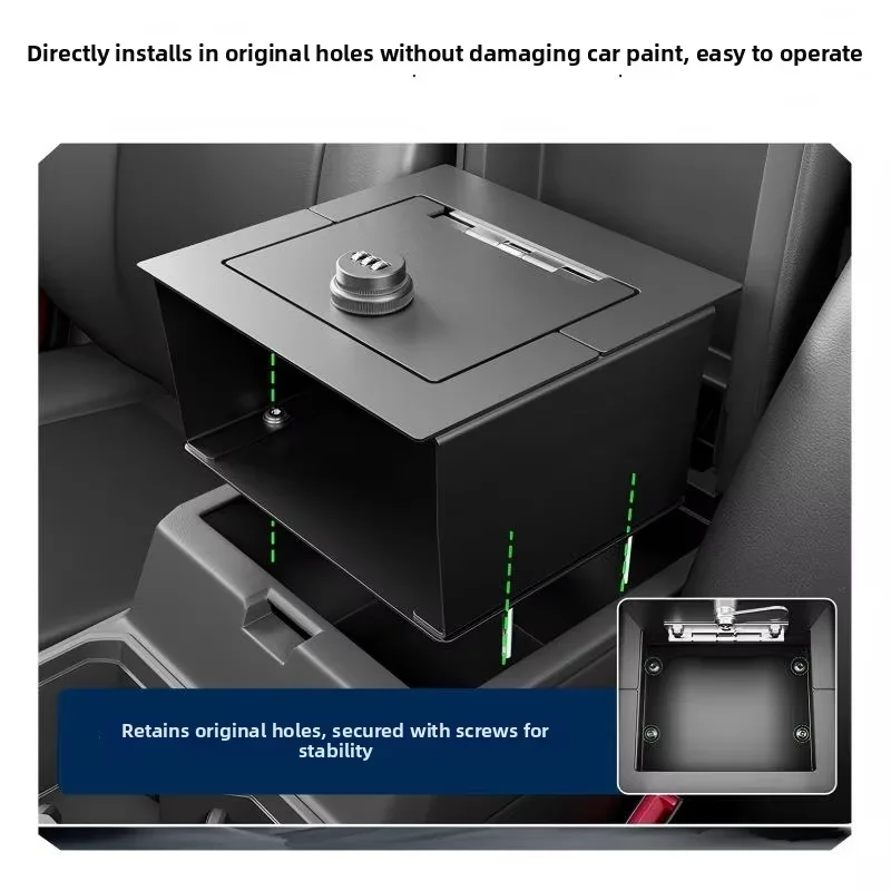 Center Console Safe Box For Toyota 4Runner 2025-2026, Black Carbon Steel Combination Lock Storage Box Car Interior Accessories